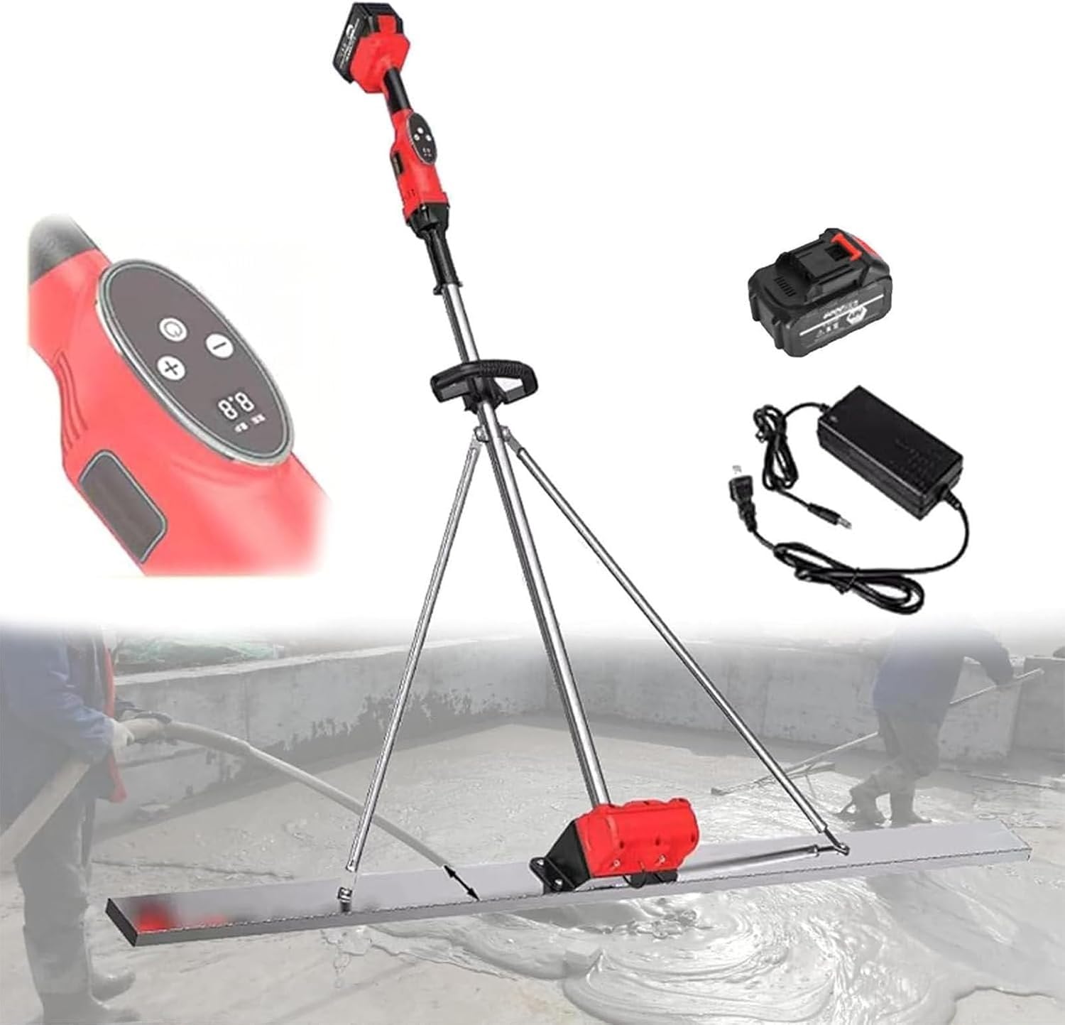 Senodon 1 Battery Concrete Vibrating Tool, Leveling Tamper Ruler, 6000Rpm, 5/6/6.6Ft Stainless Steel Board, 7500Mah Large-Capacity Battery Cruising 3 Hours