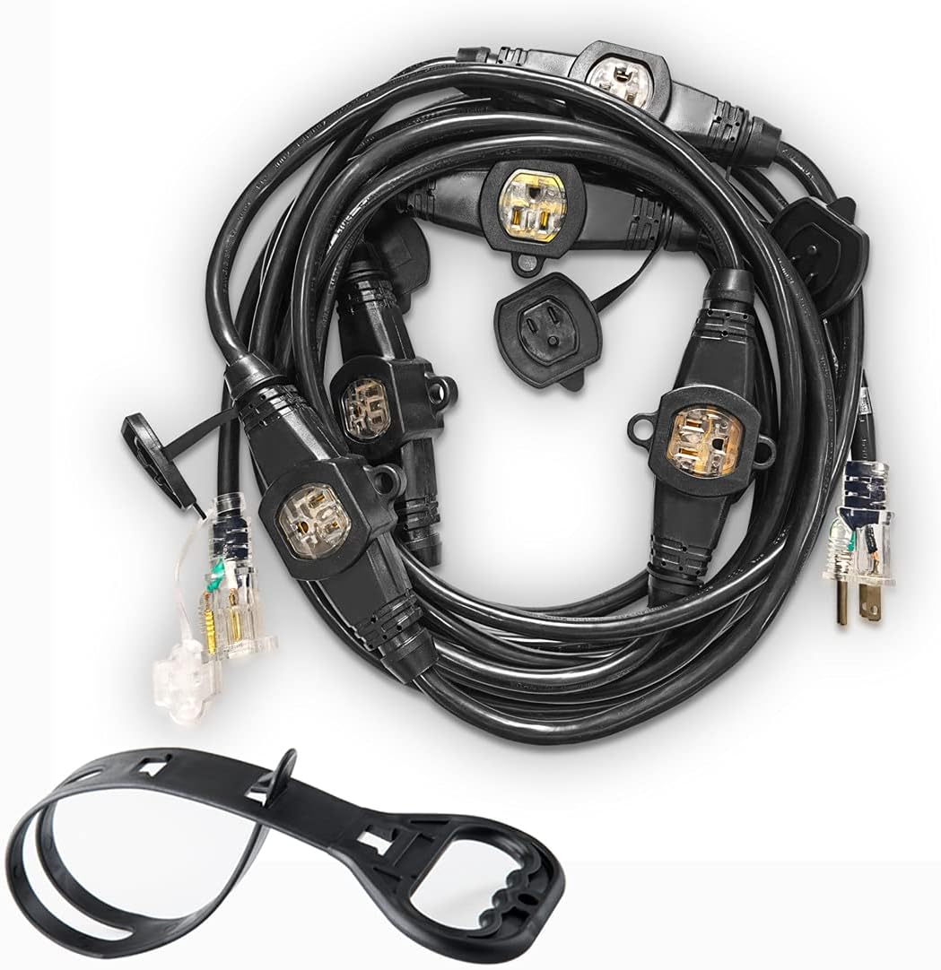 Yodotek 25FT 12 Gauge Indoor/Outdoor Power Extension Cord,Multiple Evenly-Spaced Plug Six Outlet,Cord Splitter,Ideal for Landscaping Light,Stage Backlines,Holiday,Party and Christmas Decoration : Everything Else