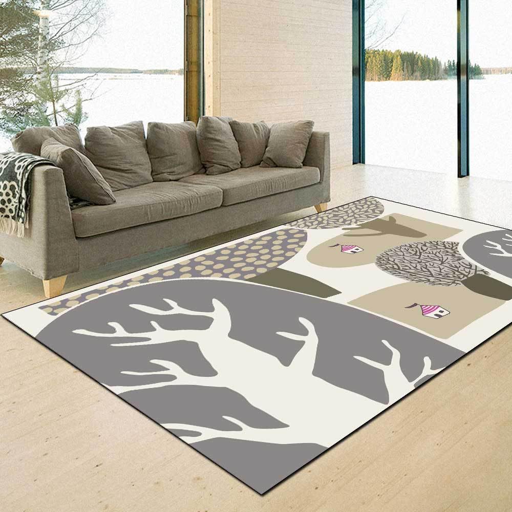 Tapis carré 180x280cm forêt d'arbres gris-brun pour grand salon et chambre