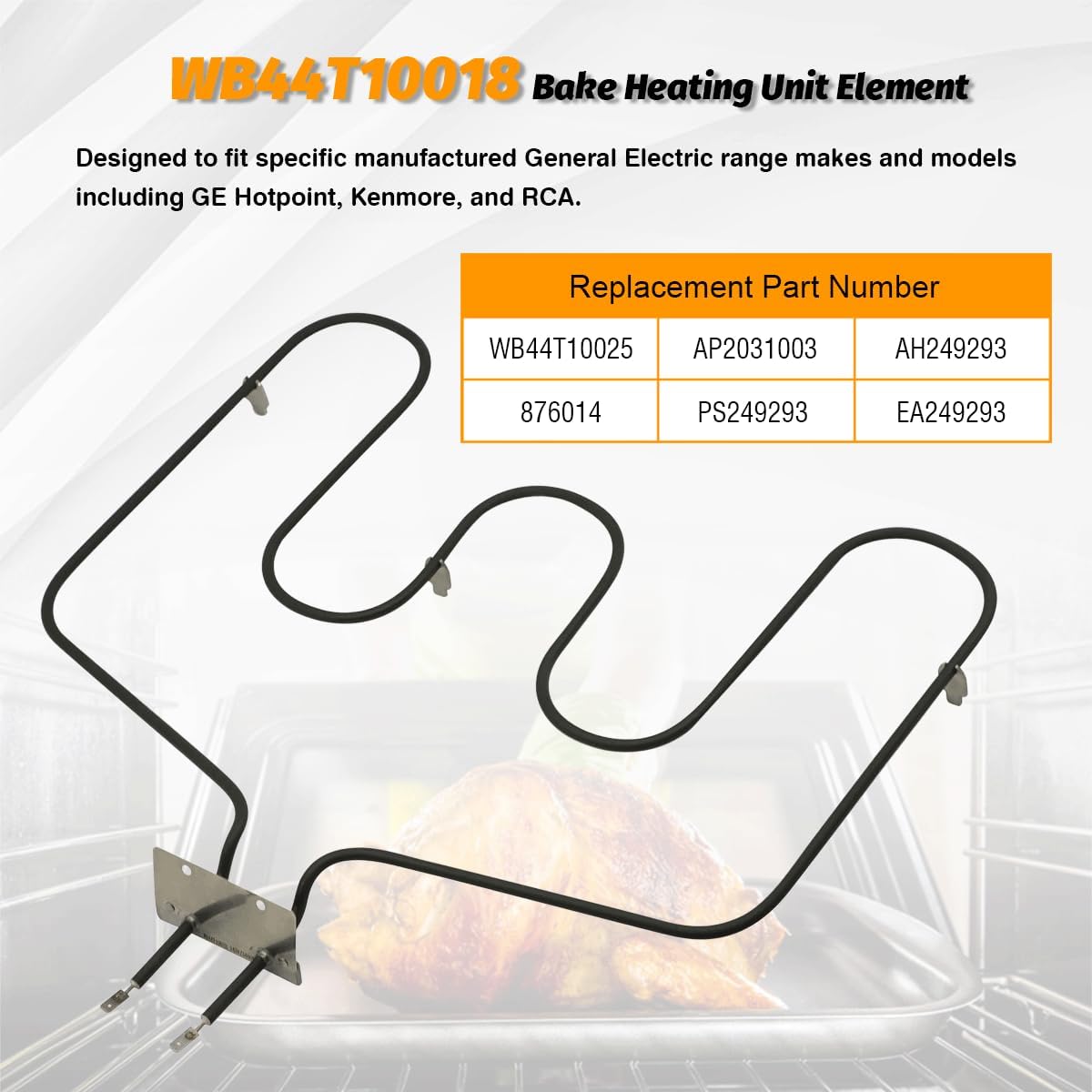 WB44T10018 Oven Bake Element for GE Range Oven Stove, 3410W 240V, Replacement Part WB44T10025 Lower Bake Heating Unit Element for General Electric Hotpoin RC Kenmore AP2031003 PS249293