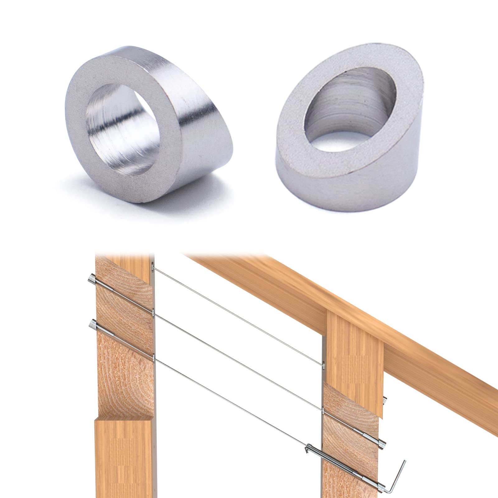 Muzata Stainless Steel 10MM 30 Degree Angle Beveled Washer for 1/8" to 3/16" Deck Cable Railing T316 Marine Grade, Wood/Metal/Aluminum Posts, DIY Balustrade, 10 Pack CR60, Series CA1 CS1 CS2