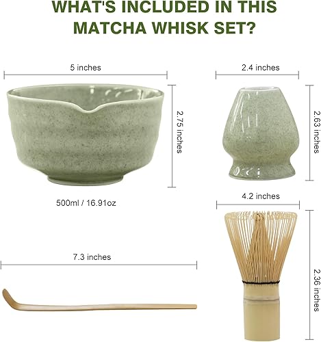Miniatura 8 de Juego de batidor de matcha, el juego de té japonés incluye cuenco de matcha con boquilla, batidor de matcha y soporte, cuchara de bambú, kit de 4