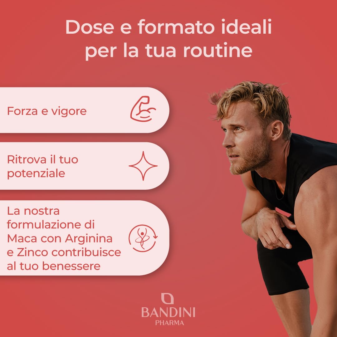 Bandini® MACA POWER Peruviana, 60 Capsule 100% Vegane, Complesso ad Alto Dosaggio con Tribulus, Arginina, Zinco, Vitamina B6 e B12 - Stanchezza Fisica e Mentale, Energia, Sport - Made in Italy
