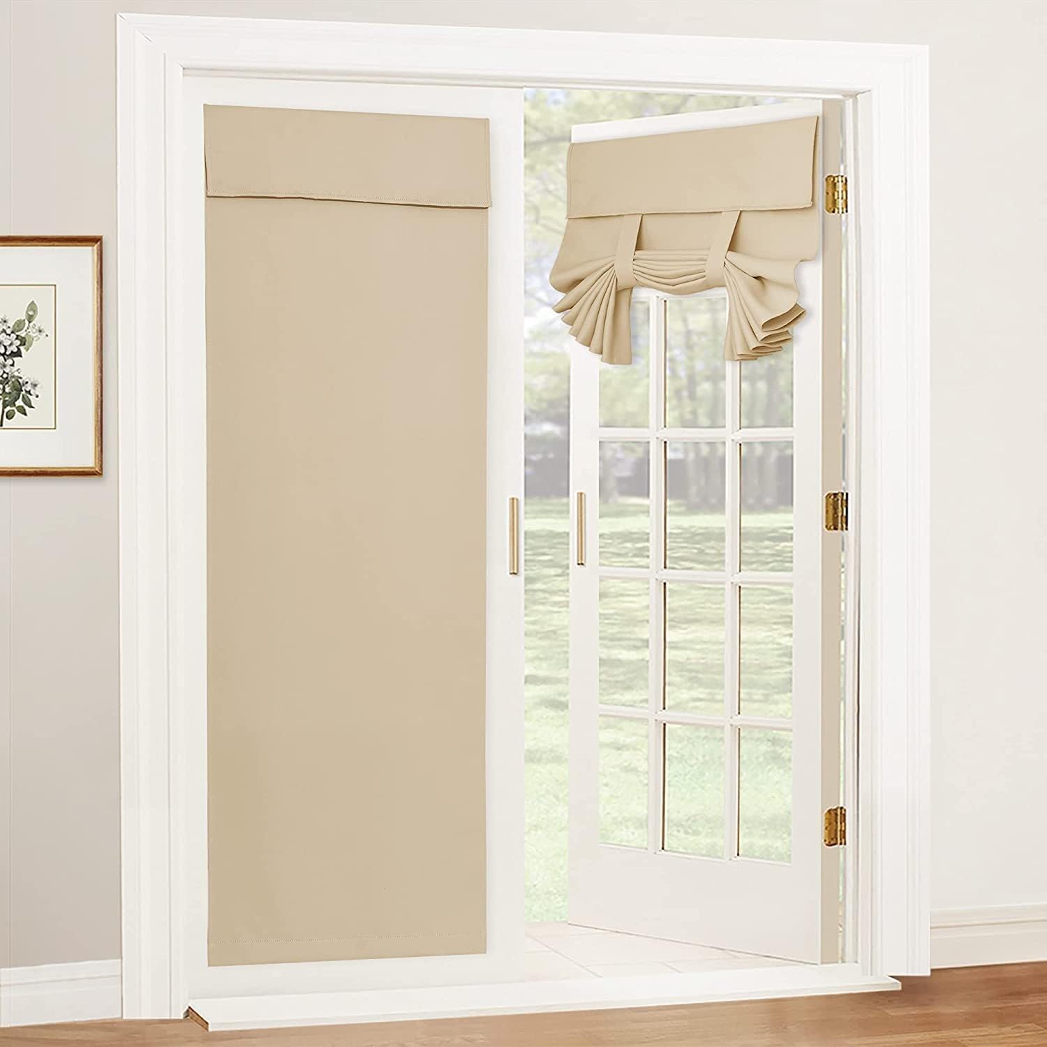 โ Khazna French Door Curtains Privacy Blackout Door Curtains, 26 X 68 Inch Beige Room Darkening Curtains for Glass Door, Thermal Insulated Tie Up Shades Window Curtains for Bedroom, 1 Panel