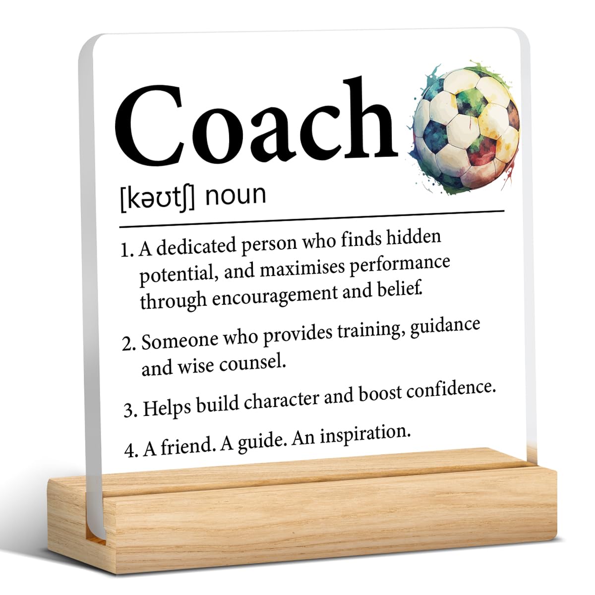 kisoyo Football Coach Appreciation Gift, Best Coach Gifts from Team Football, Coach Definition Clear Desk Decorative Sign Acrylic Plaque Sign 4x4 Inch Home Office Desk Decor