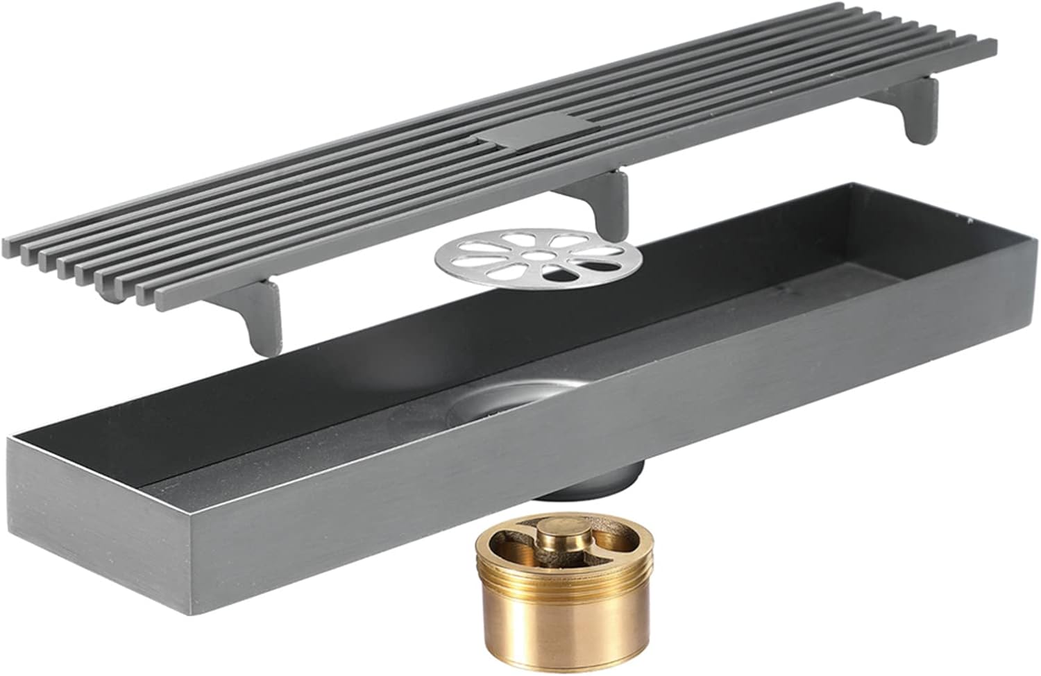 リニアシャワー排水口、12インチシャワー排水口、取り外し可能なストレーナー付き、304ステンレススチールシャワーフロア排水口、長方形