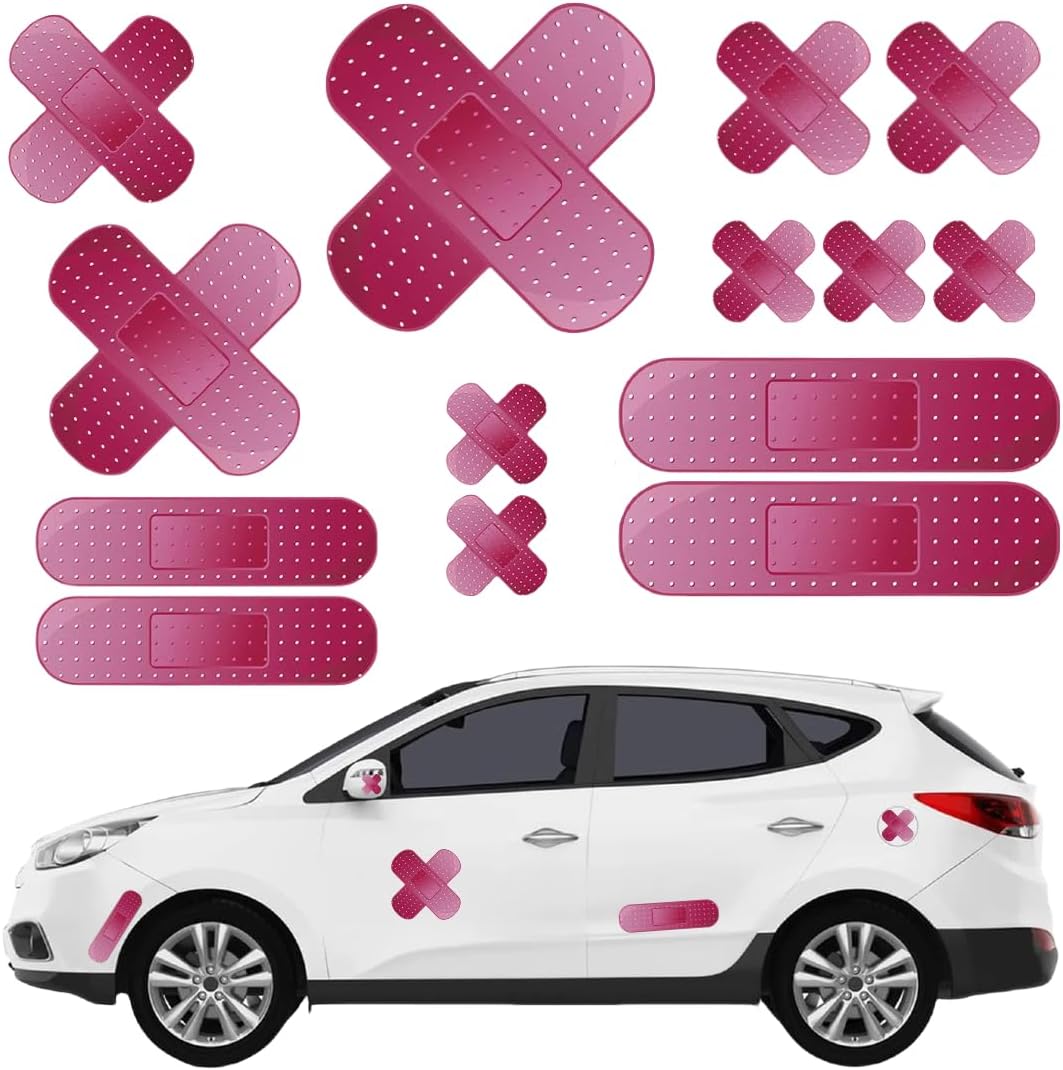 14 Pcs Car Sticker, Pink Bumper Stickers for Cars, 8.7in Large Funny Bumper Sticker, Giant Car Decals for Cover Dent Crack Scratch, 7 Style Pink Large Car Decal