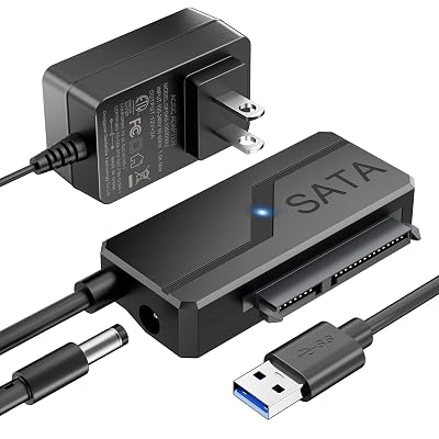 SATA to USB Adapter with Power, USB 3.0 to SATA III Internal Hard Drive Reader for 2.5"SSD/3.5"HDD Up to 20TB Converter Cable with 12V DC Adapter Supply Support UASP Seagate WD Hitachi Toshiba
