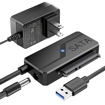 SATA to USB Adapter with Power, USB 3.0 to SATA III Internal Hard Drive Reader for 2.5"SSD/3.5"HDD Up to 20TB Converter Cable with 12V DC Adapter Supply Support UASP Seagate WD Hitachi Toshiba