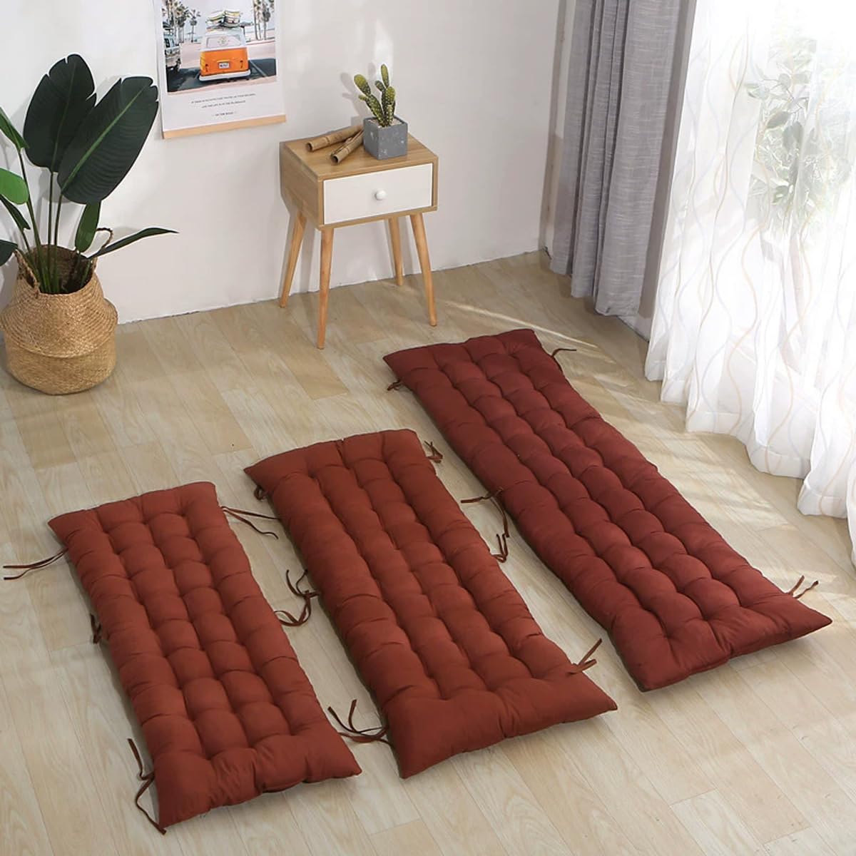 Dicke, rutschfeste Bank mit Bändern für 2/3/4 Sitze, drinnen und draußen, ideal für Terrasse, Balkon, Büro, Sofa, Strand, Hof (Schwarz, 165 x 53 cm)