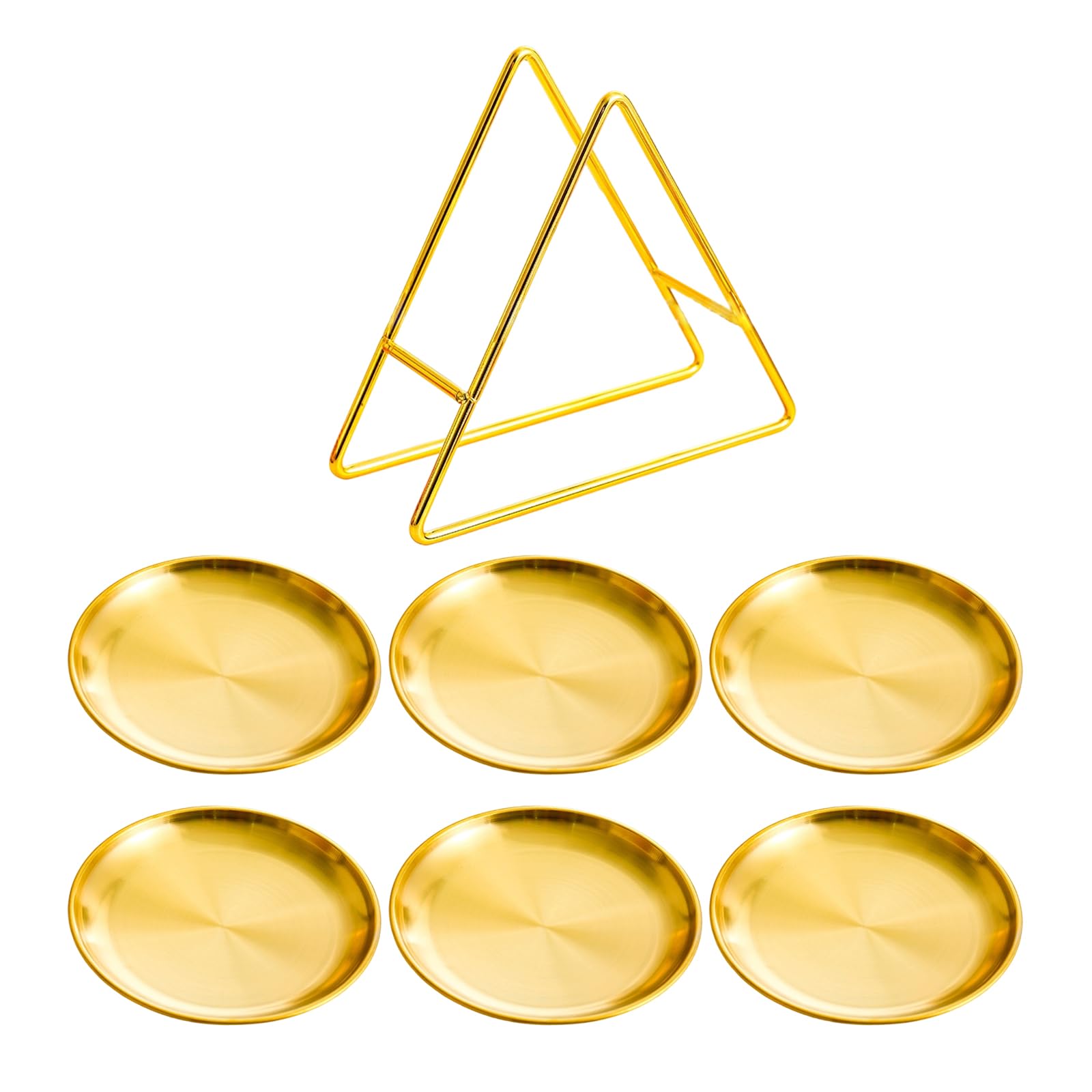 NVOQILIN 6 Piece Stainless Steel Dessert Plates Set with Triangle Rack, Multipurpose for Snacks and Appetizers, Modern Design for Kitchen Organization Treat Dishes