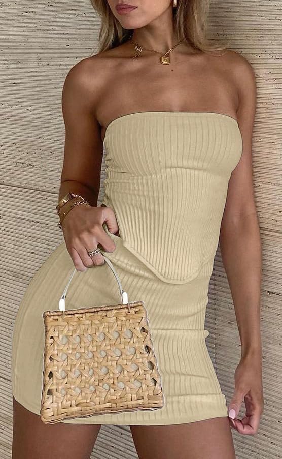 CHYRII Womens Sexy Summer Two Piece Outfits Bandeau Going Out Crop Tops Bodycon Skirt Sets Mini Dress - Image 4