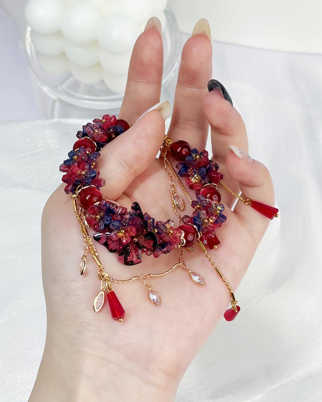 Red & Blue Zircon Lucky Bracelet for Women | Crystal Jewelry Present for Her, Adjustable Alloy Chain 20-60cm with Gift Pouch - Image 6