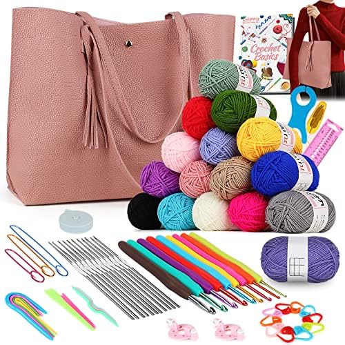Coopay Beginner Crochet Kit for Adults/Kids, Crochet Starter Set Amigurumi Crochet Kit with Yarn & Crochet Accessories, Professional Starter Pack Crochet Beginners Kit Full Knitting Crochet Supplies