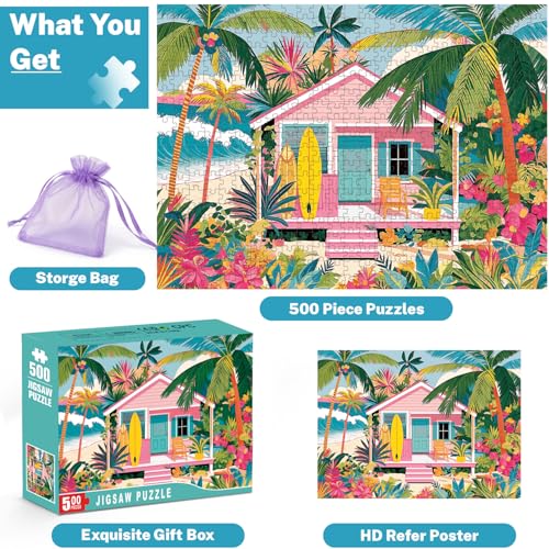 HYXCHQA 500 Piece Jigsaw Puzzle for Adults, Tropical Beach House by HYXCHQA - Used condition - Image 2