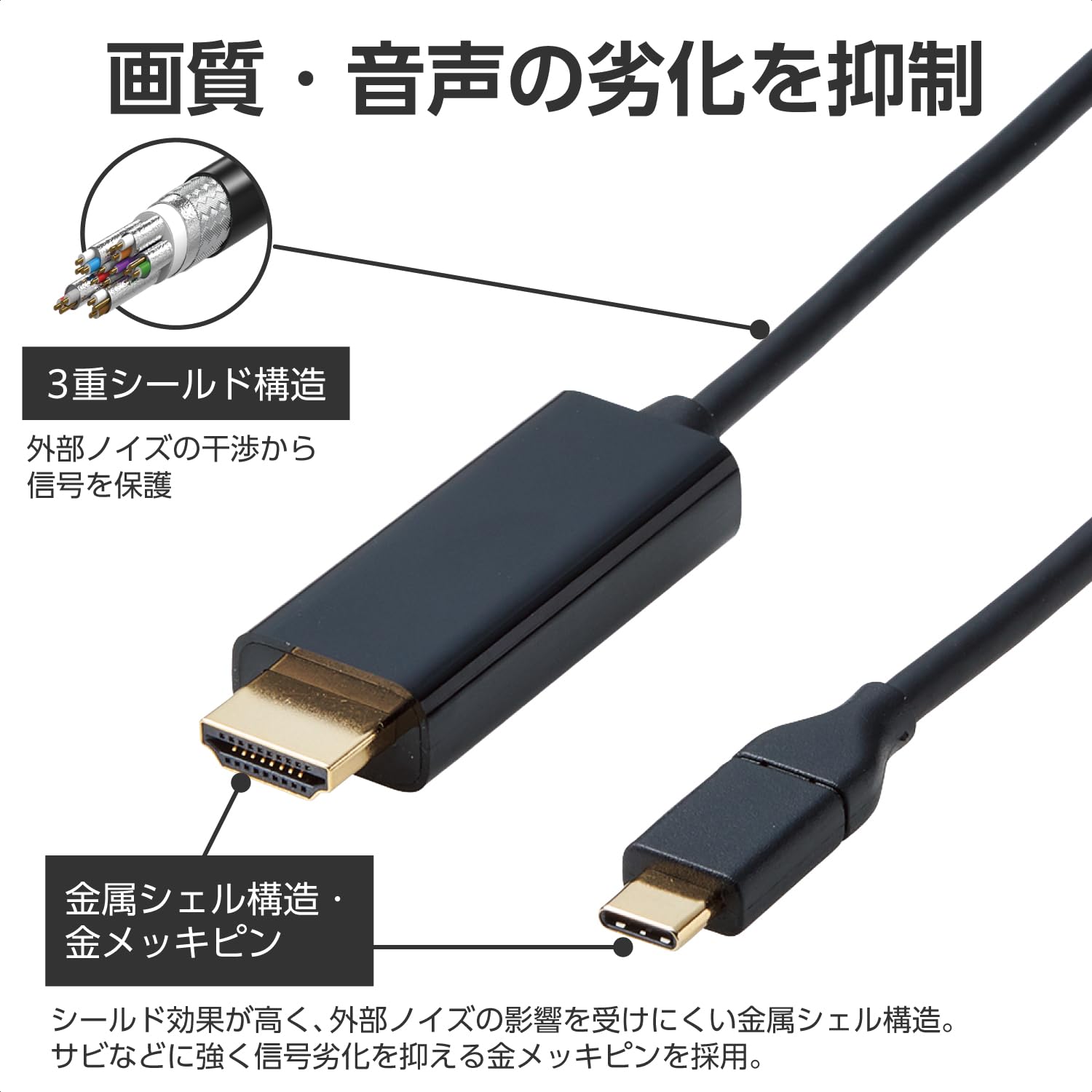 Amazon | エレコム usb c 変換ケーブル 2m Type-C to HDMI 4K(3840