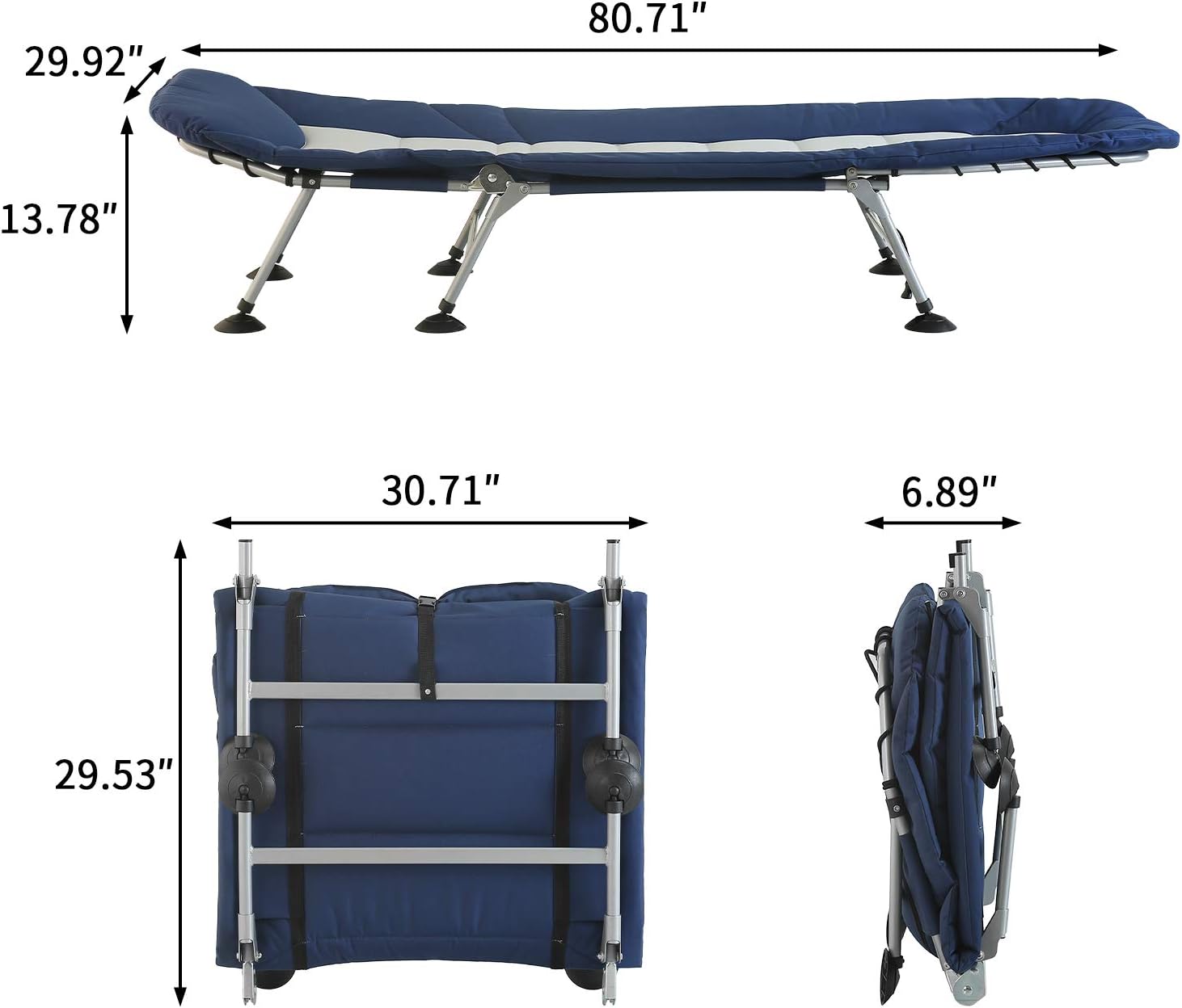 AbocoFur Folding Portable Camping Cot for Adults 500lbs, Utility Adjustable Sleeping Bed with Strong Steel Frame and 600D Oxford Fabric, Indoor&Outdoor Recliner for Travel, Office, Blue and Grey : Sports & Outdoors