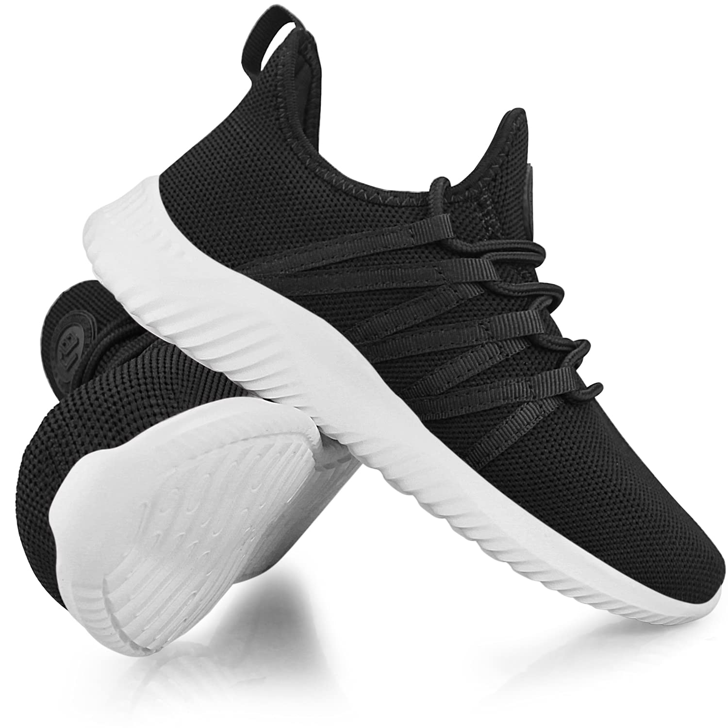 Feethit Womens Slip On Running Shoes Non Slip Walking Shoes Lightweight Gym Workout Shoes Breathable Fashion Sneakers All Black White Size 7.5