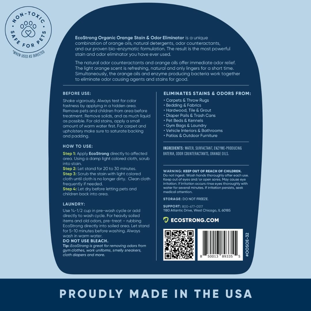Orange Odor Eliminator | Pet Odor Deodorizer for Strong Odor | Enzyme Stain Cleaner for Cats, Dogs, and Pets | Great for Carpets, Furniture, Dog Kennels, and More (32 Fl Oz)