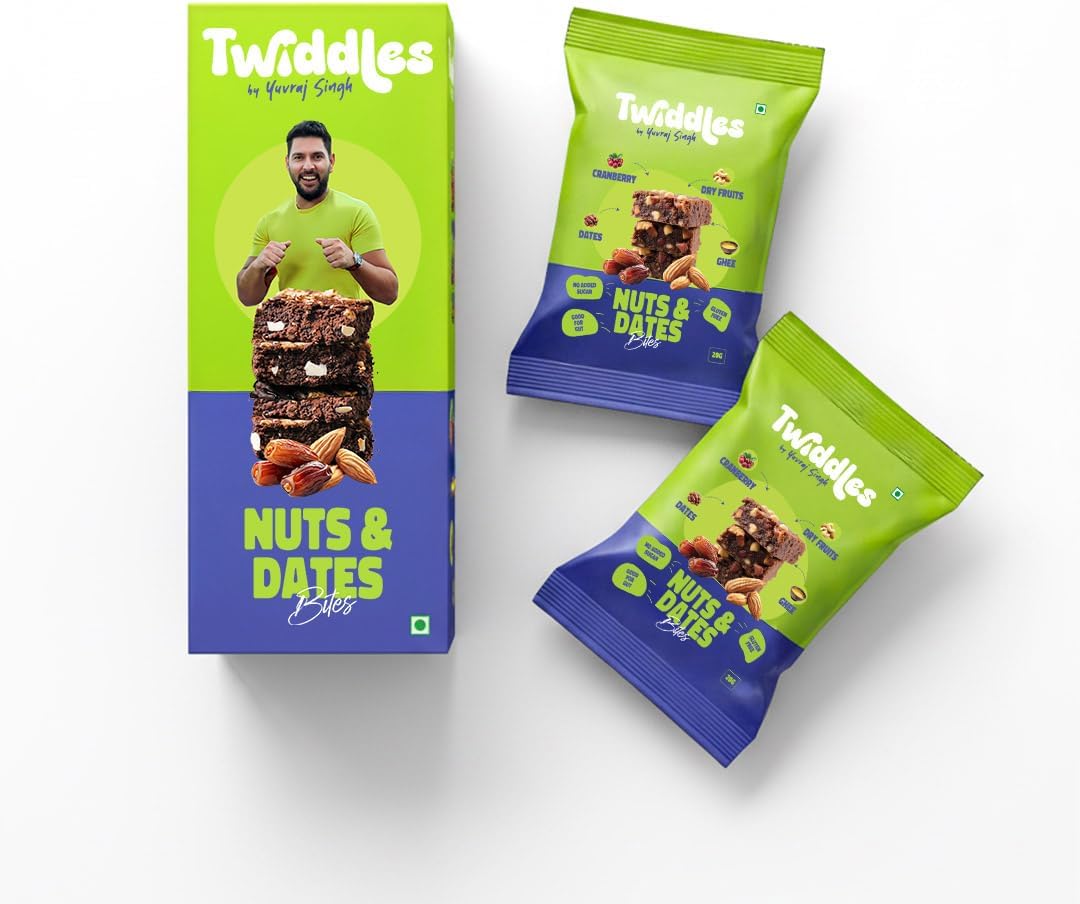 Twiddles Mini Snack Bar Nuts & Date Power Bites, Pack of 6 | Made with Dates & Dry Fruits | No refined Sugar | Healthy dessert | Goodness of millets | Office Snack | On-the-go | 100% Natural | 10% Protein | Only 80 Calories