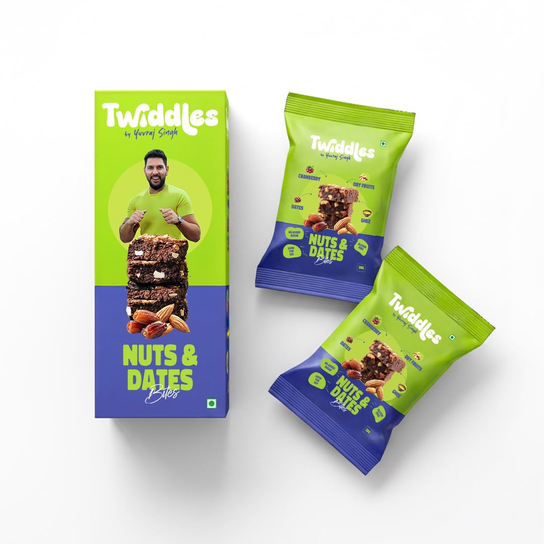 Twiddles Mini Snack Bar Nuts & Date Power Bites, Pack of 6 | Made with Dates & Dry Fruits | No refined Sugar | Healthy dessert | Goodness of millets | Office Snack | On-the-go | 100% Natural | 10% Protein | Only 80 Calories