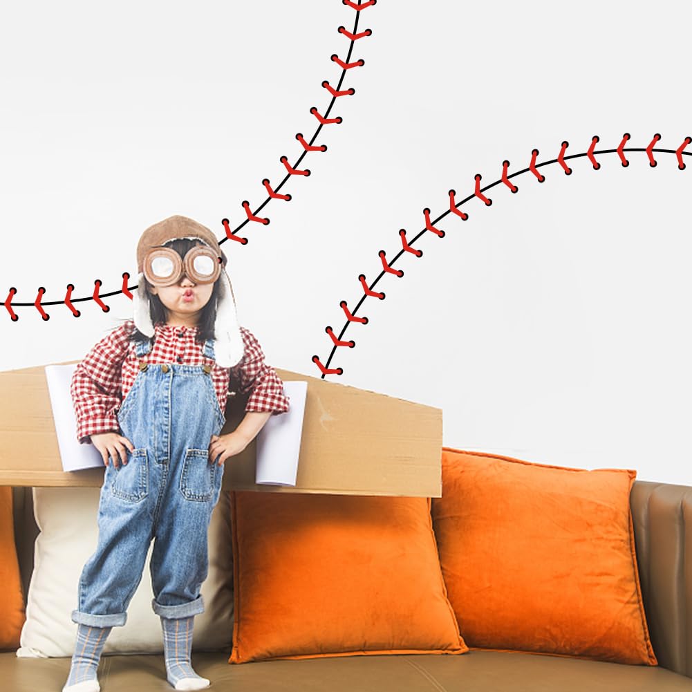 SUPERDANT Baseball Stitching Wall Stickers Baseball Stitching Vinyl Wall Decals Adhesive Sticker DIY Vinyl Art Decorations for Bedroom Living Room