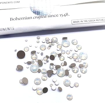 White Opal Preciosa Maxima Crystal Flatbacks Round Mixed Sizes 2mm - 6mm | 100 pcs assorted ss5 ss7 ss9 ss12 ss16 ss20 ss30 No-Hotfix foiled glass rhinestones diy bling deco nail arts Made in Czech