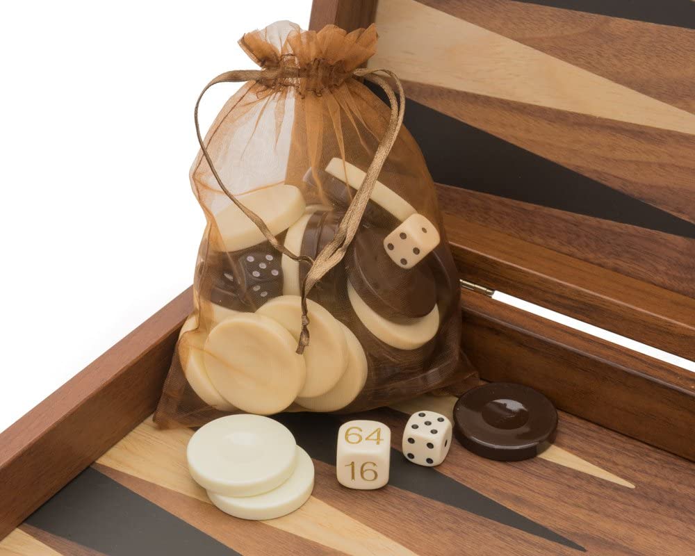 The Manopoulos - Set da backgammon grande, in legno di noce, nero e quercia, con coppe deluxe in vinile