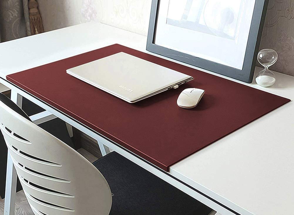 Desk Pad with Fixation Lip, Edge Protector Large Mouse Pad, PU Leather Waterproof Writing Mat, Anti-Scratch Non-Slip Laptop PC Table Protector,60x40cm,Red