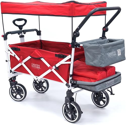 Creative Outdoor Distributor Push Pull Wagon for Kids, Foldable with Sun/Rain Shade (RED)