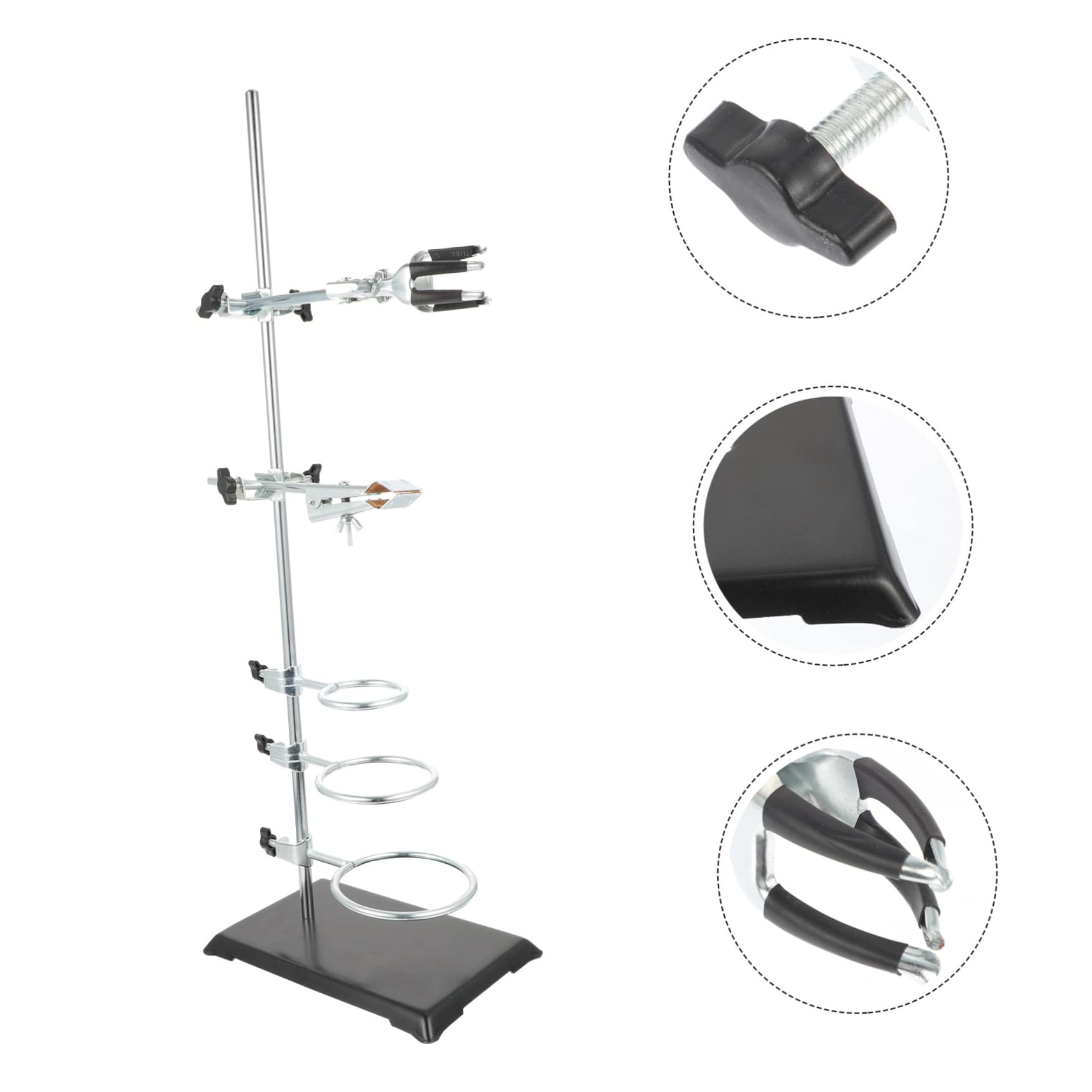 Support D’instruments de Laboratoire 60cm en Fer, Base Argenté | Poteau Unique 6 Supports, Hauteur Réglable, Format Compact pour Matériel de Chimie