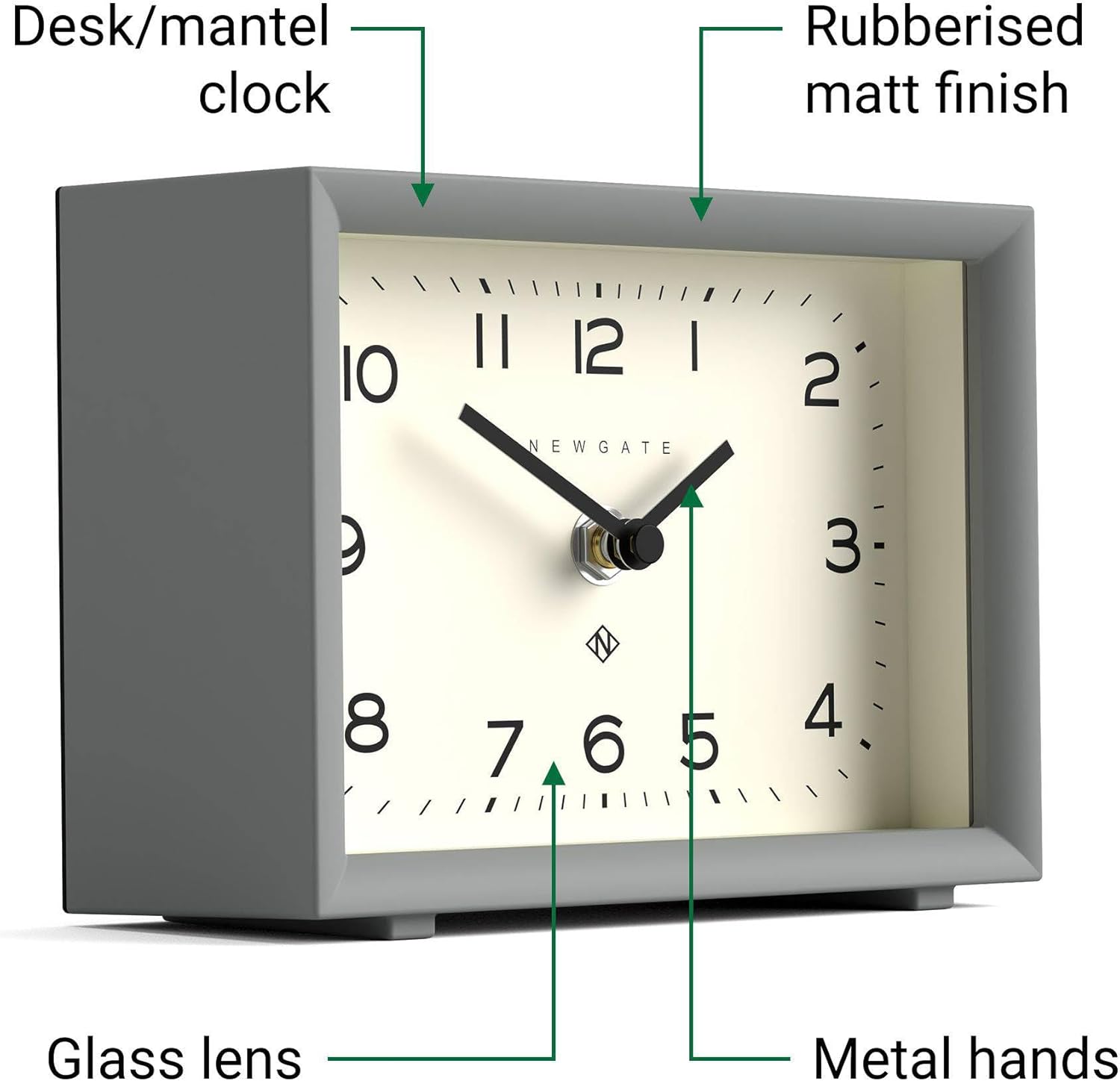 NEWGATE® Henry Desk Clock | Contemporary Rectangular Design | Posh Gray | Easy to Read nunbers | Modern Style for Desk, Table top, Shelf or Bedside