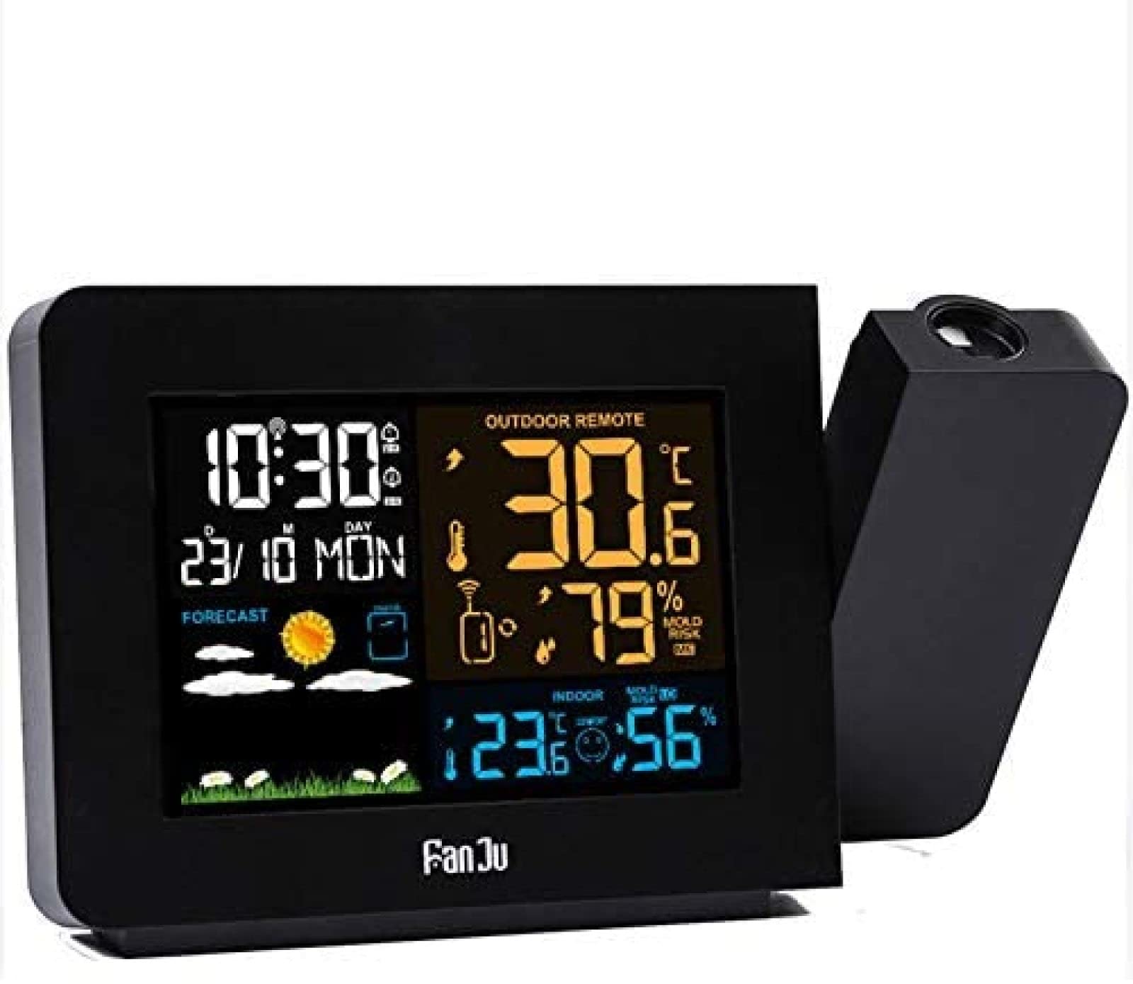Réveil à Projection, projecteur d'horloge numérique, avec Station météo, adapté à la Chambre à Coucher, Horloge de projecteur, avec thermomètre intérieur sans Fil, Moniteur de température in