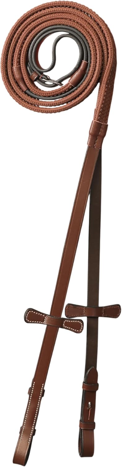 Exion Rubber Grip Reins for Horses | Premium English Leather Reins for Horse Bridles, Ideal for Dressage & Jumping