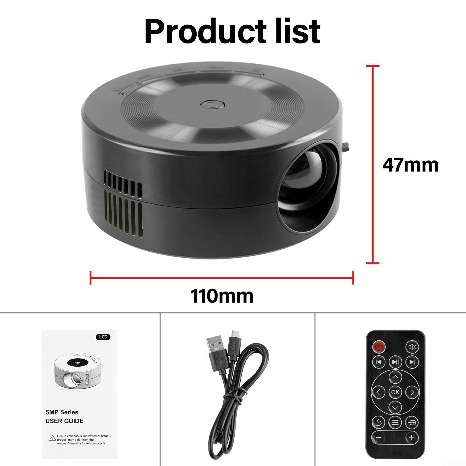 Mini projecteur LED 1080p HD Portable Home Cinéma Projecteur avec Téléphone Même Écran Fonction Noir