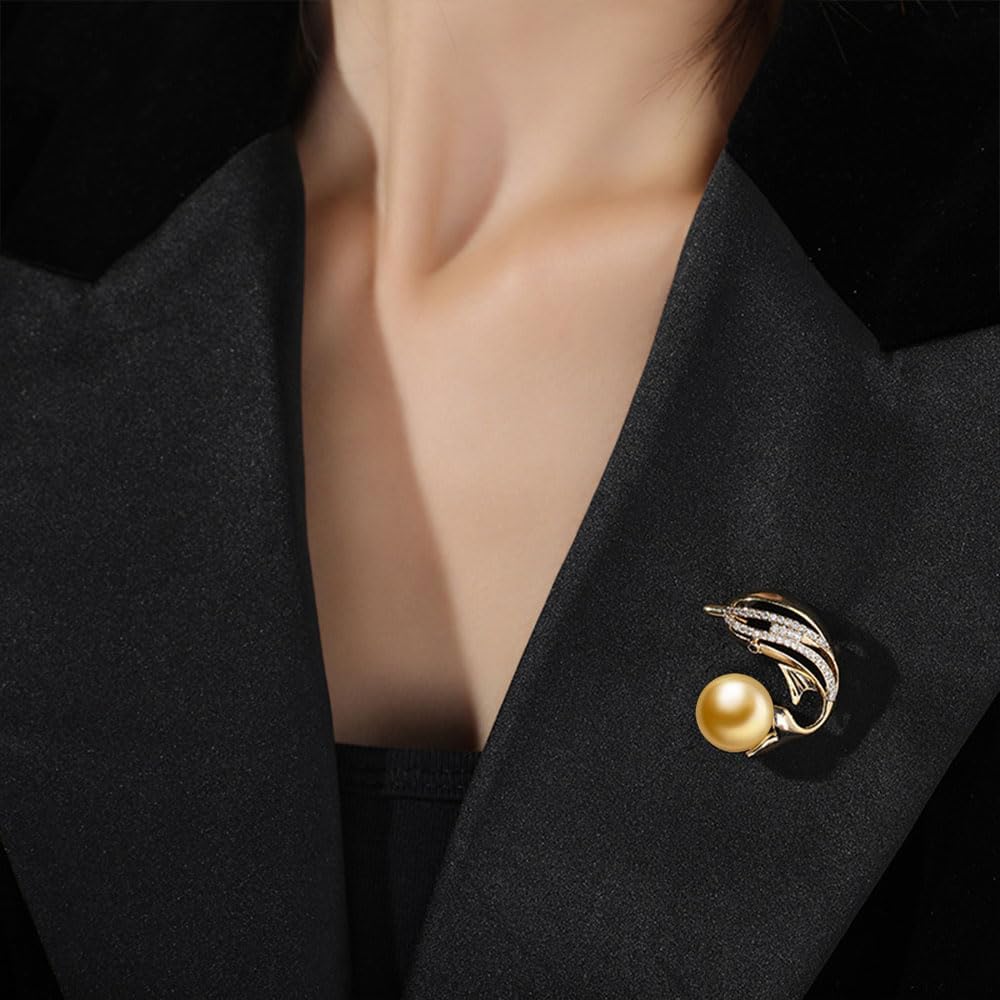 NONNYL Elegant South Sea Golden Pearl Brooch Pins Costume Jewelry For Women Fashion Christmas Gifts Wife Mom Girlfriend, Anniversary Birthday Fine Jewelry Gifts for Her NO2286