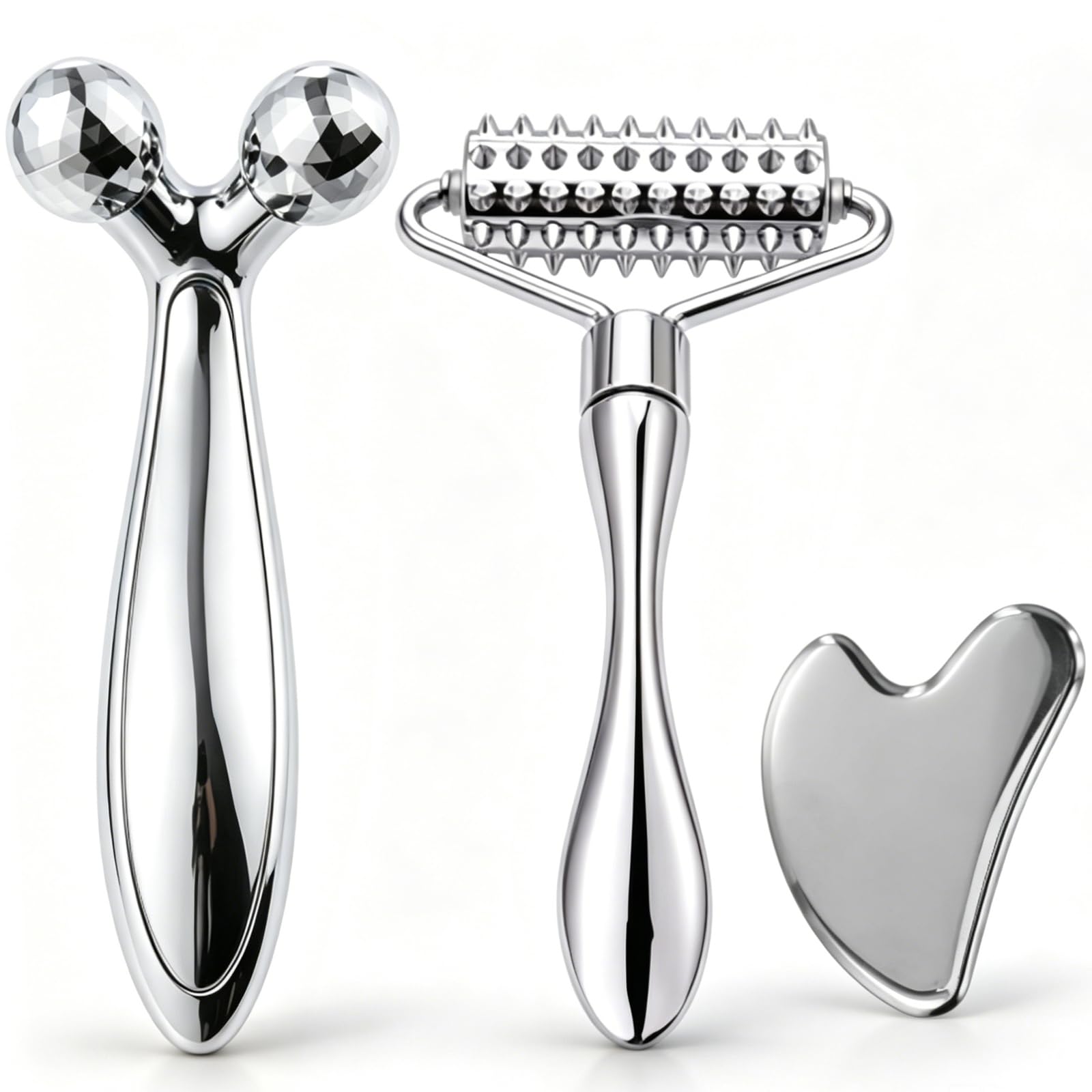 Gua Sha e Rullo di Giada |3D Massaggiatore Viso, Guasha Corpo e Accessori Skincare, Ruller Rotante a 360° per Viso Massaggiatore Occhi, Face Roller Relax, Accessori Ragazza, Strumenti di Bellezza