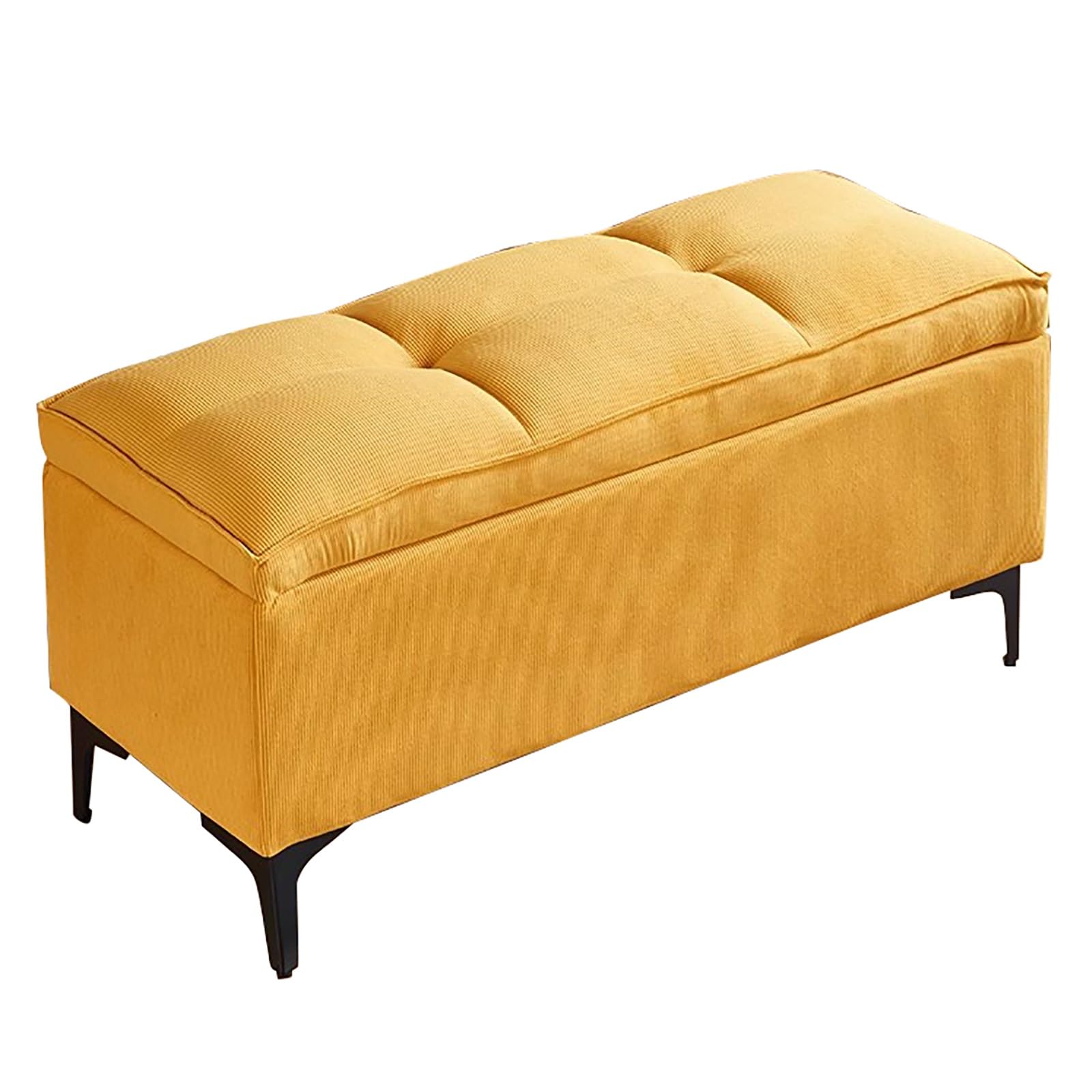 Banc de rangement rembourré 100x40 cm coffre de salon et d'entrée jaune
