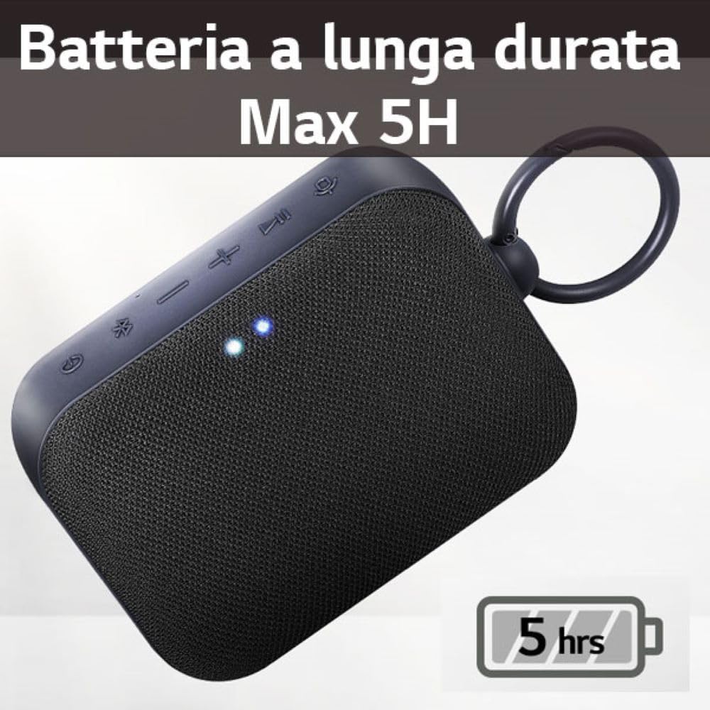 LG Electronics XBOOM Cassa Bluetooth, Speaker Bluetooth Portatile con Sound Boost(3W, Google, Siri,Alexa), Mini cassa, DXG1, Nero