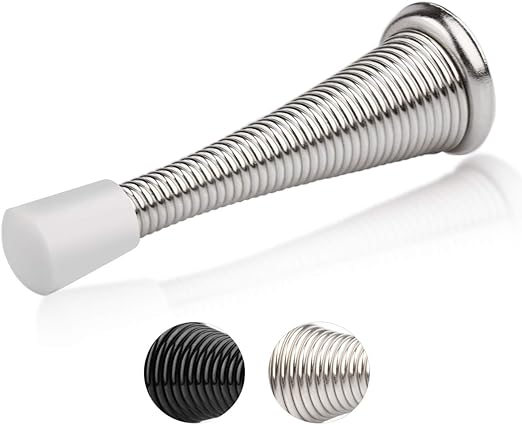 HOMOTEK 12 Pack Spring Door Stopper with Rubber Bumper Satin Nickel 3-1/8" Flexible Spring Heavy Duty Wall Door Stop Low Mounted Door Bumper for Home (Satin Nickel-Upgrade)