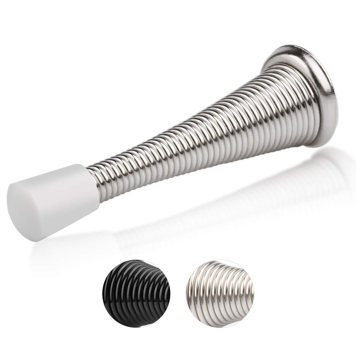 HOMOTEK 12 Pack Spring Door Stopper with Rubber Bumper Satin Nickel 3-1/8" Flexible Spring Heavy Duty Wall Door Stop Low Mounted Door Bumper for Home (Satin Nickel-Upgrade)