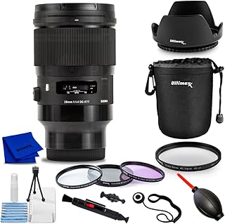 Sigma 28mm f/1.4 DG HSM Art Lens for Sony E 441965 - Accessory Bundle Inlcudes: Lens Pouch, Tulip Hood Lens, Filter Kit, Lens Cap Keeper and More