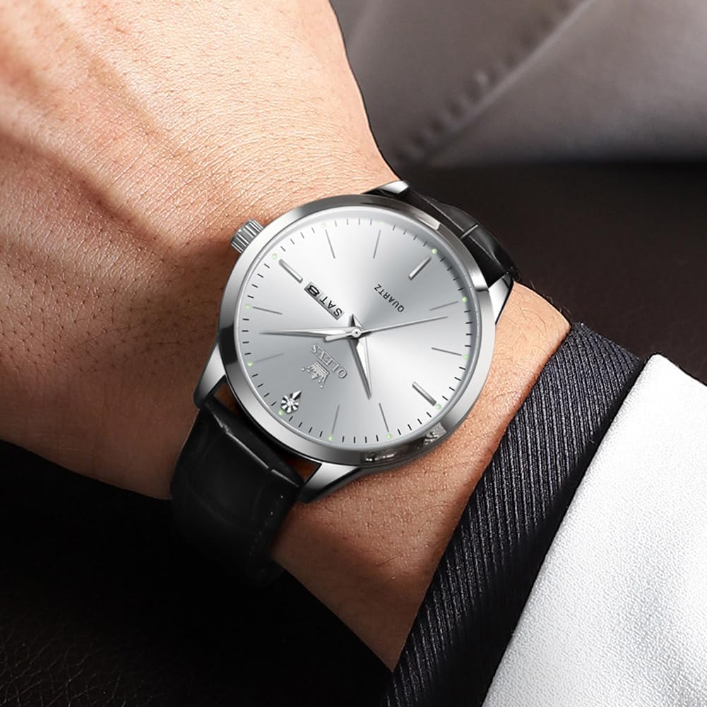 OLEVS Mens Watches, Dress Waterproof Classic Analog Casual Luxury Wrist Watch for Men with Date, Easy to Read Relojes para Hombres Male Quartz Wristwatch with Brown Black Leather Band Blue Black Dial - Image 3