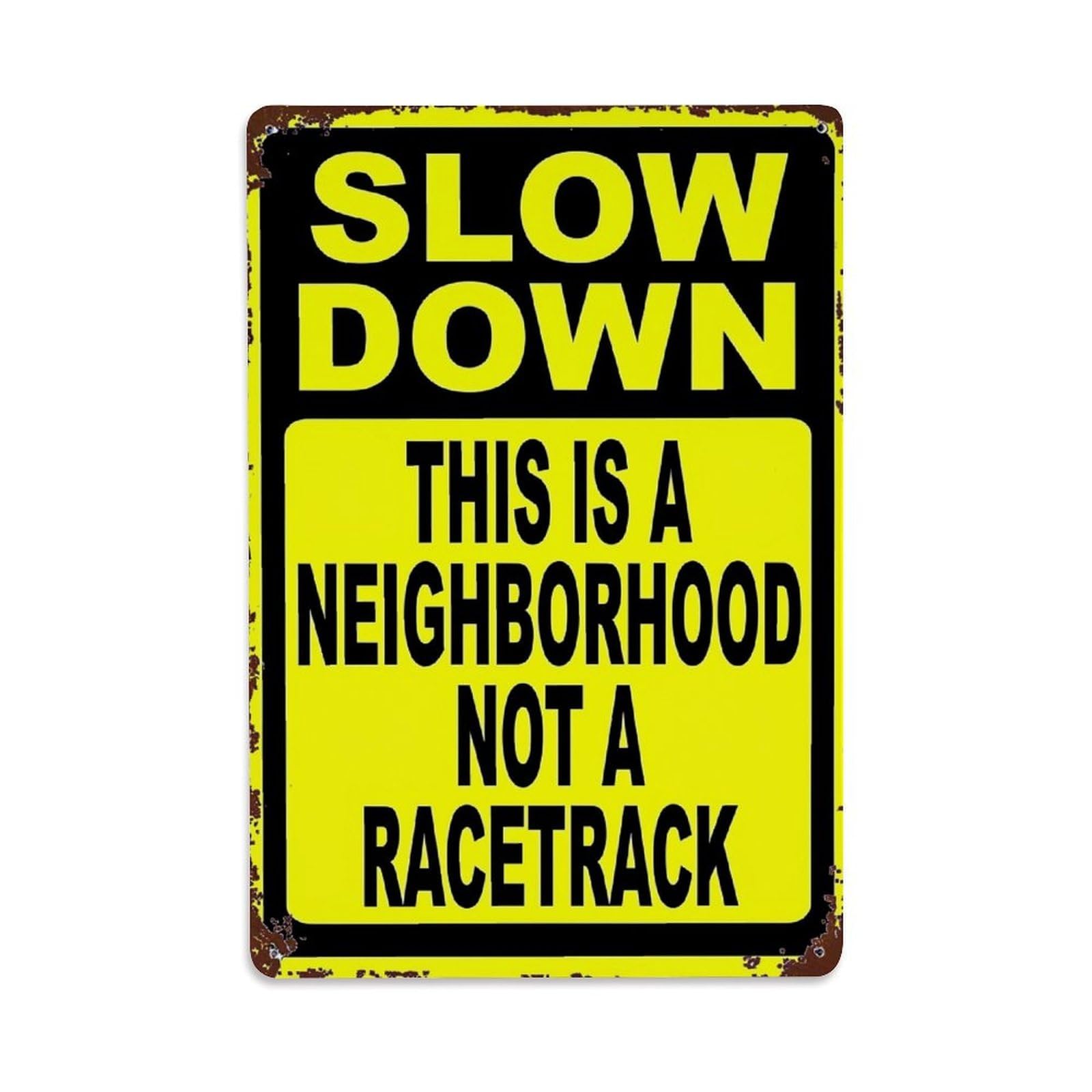 Jdfenggu Vintage Slow Down Neighborhood Not Racetrack Retro Metal Tin Sign, Decor Art Poster For Bar, Home, Man Cave, Kitchen, Laundry Room Gift 8X12inch