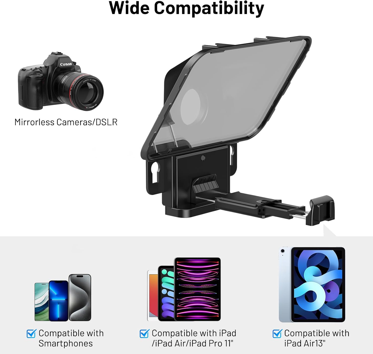Desview T3 Teleprompter Teleprompter with Remote Control Work with iPad/Tablet/Smartphone up to 10 inch High Display Mirror Support Wide Angle Lens Great Partner for Live Streaming
