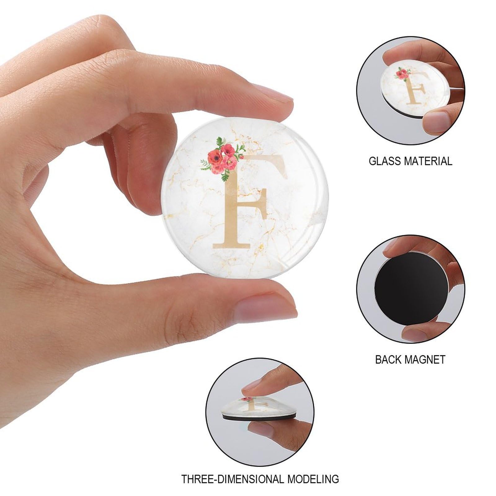 Imanes de cristal con monograma inicial F, imanes pequeños del alfabeto, amapola roja, floral, nombre de la familia, bonitos imanes para casillero, pizarra, escuela, oficina, cocina, 4