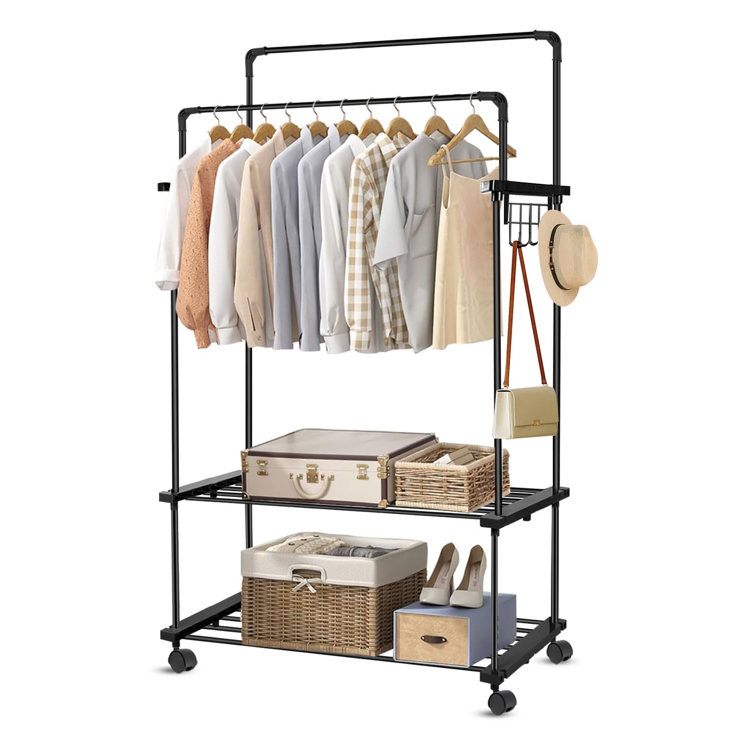 LEOPAX 2 Tier Wire Coat Storage Organizer Rack, Metal Clothe Garment Rack with Top Road & Bottom Shelf - Black (B0CG6J2B4H) Amazon Price History, Amazon Price Tracker