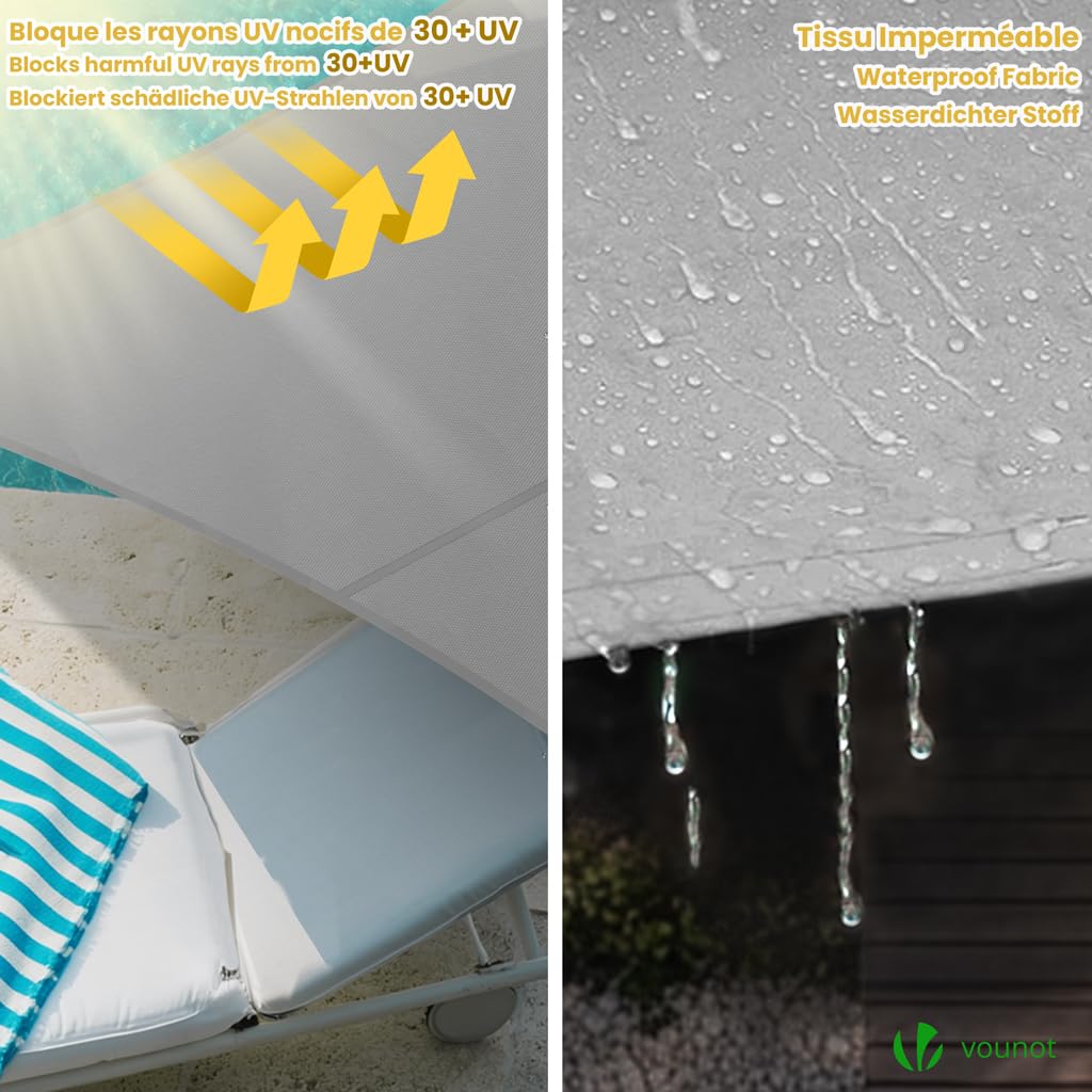 VOUNOT® Vela Ombreggiante Impermeabile Triangolare 5x5x5m, Tenda da Sole Esterno in Polyester con Kit di Fissaggio, Protezione UV 95%, Vele Ombreggianti per Giardino, Balcone, Terrazza, Grigio Chiaro