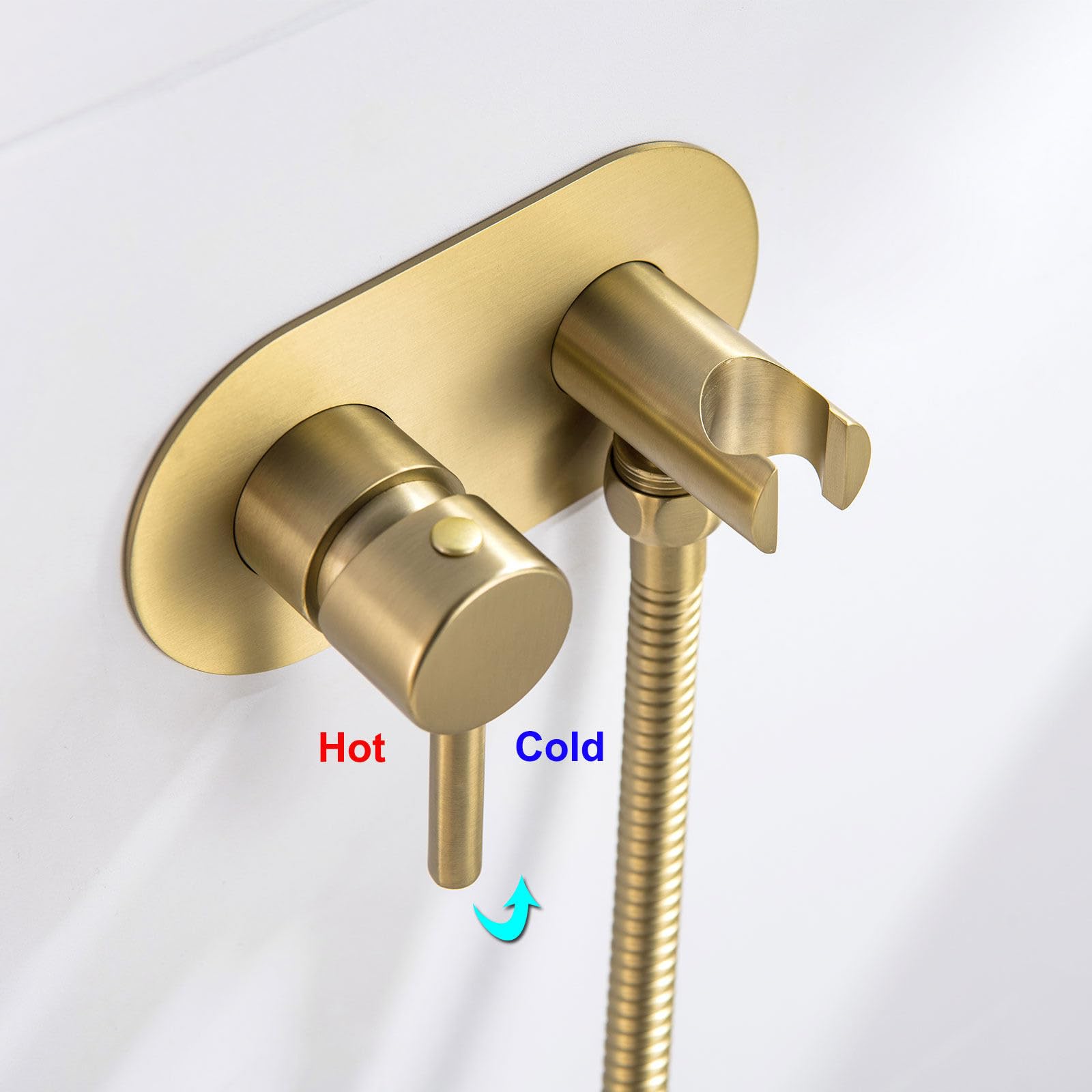 Bidet Handbrause, 2 Sprühmodi Bidet Handbrause Set, Einstellbare Warm- und Kaltwassermenge, 59A Messing Bidet Aufsatz, 1,2 m Schlauch, Handbrause Toilette für WC