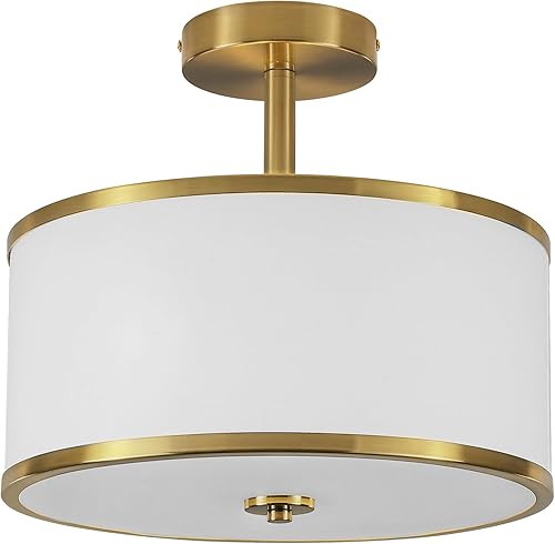Vista 26 de BUXVRCS Semi Flush Mount Ceiling Light Fixture, 3-Light Drum Lighting Fixtures, Hallway Light Fixture Ceiling Mount with Fabric Shade, Close to